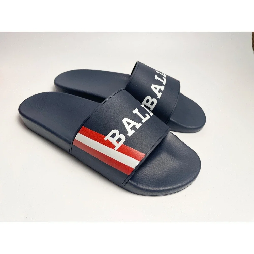 BALLY SIMON Navy Blue RUBBER LOGO SANDALS SLIDES SHOES - MADE IN ITALY, Sz US 11
